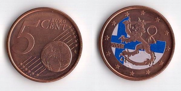 FINLANDIA 2008 5 EURO CENT OZDOBIONA FLAGĄ