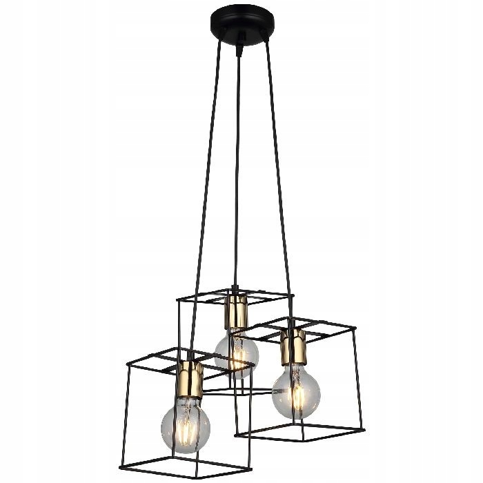 Lampa wisząca trzypunktowa 35cm czarna złoto MAKO 1523-83-03