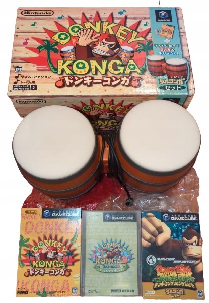 3 Gry NTSC BOX CIB DK Donkey Kong Donkey Konga Bongos Game Cube Bongosy