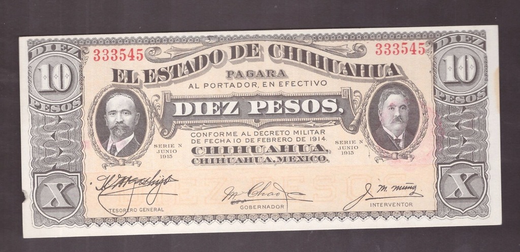 Meksyk - Chihuahua -Banknot - 10 Pesos 1915 rok R!