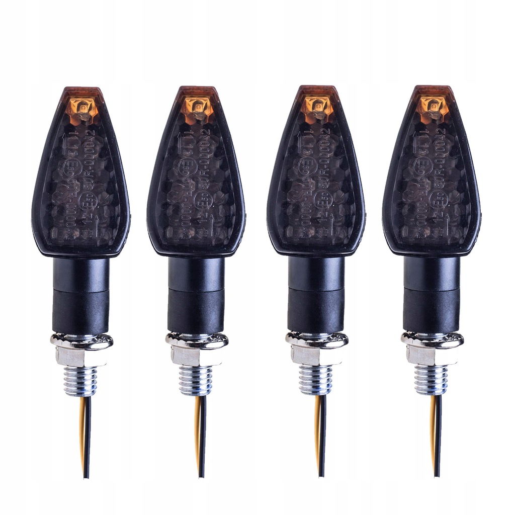 4x KIERUNKOWSKAZY MOTOCYKLOWE QUADA HOMOLOGACJA 12 V CZARNE DYMIONE 14 LED