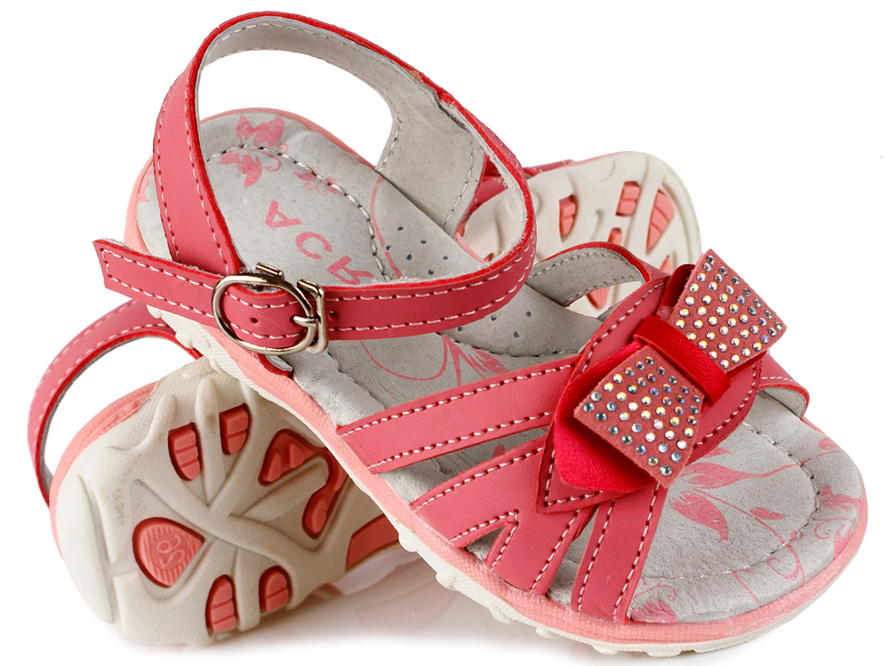 SANDAŁKI profilowane RÓŻOWE cyrkonie WKŁA SKÓRA 26 ...