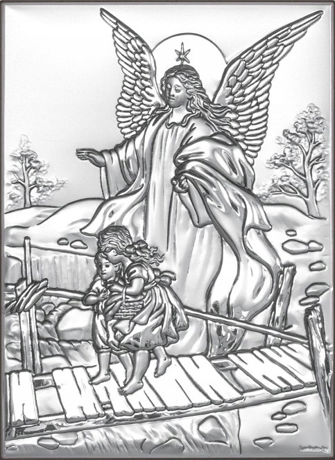 Srebrny Obrazek Anioł Stróż Pamiątka Chrztu OA158
