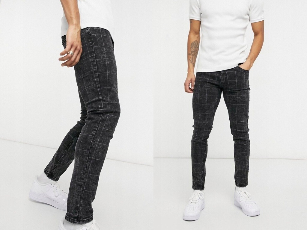 Bershka Szare męskie jeansy w kratę 31/32