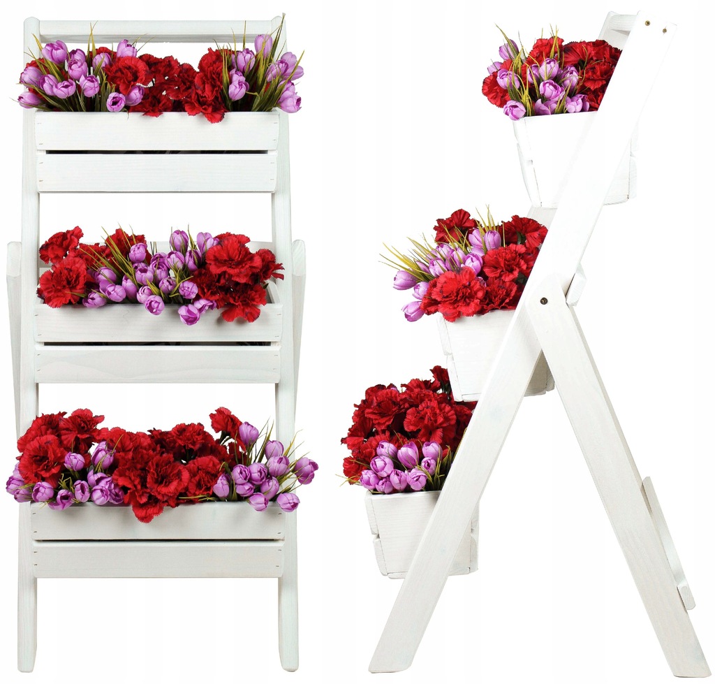 Купить БЕЛАЯ ТРОЙНАЯ ДЕРЕВЯННАЯ ПОДСТАВКА ДЛЯ ЦВЕТОВ ЦВЕТОЧНЫЙ ГОРШОК ...