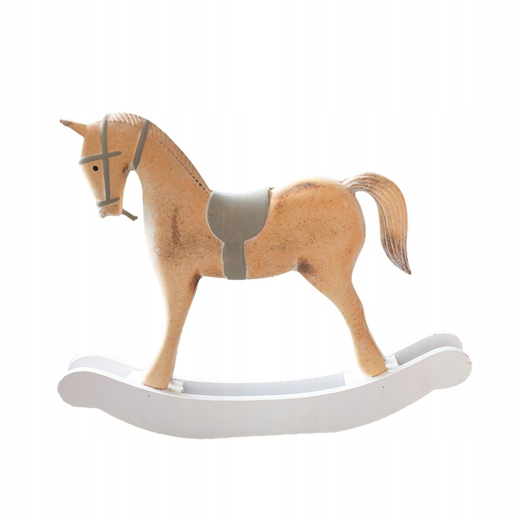 Rocking Horse Figurine Craft Hand Painted Ornament Decorative Animal beige