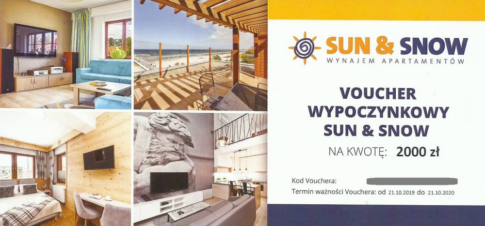 Voucher Bon Kupon Apartament Sun&Snow 2000 zł