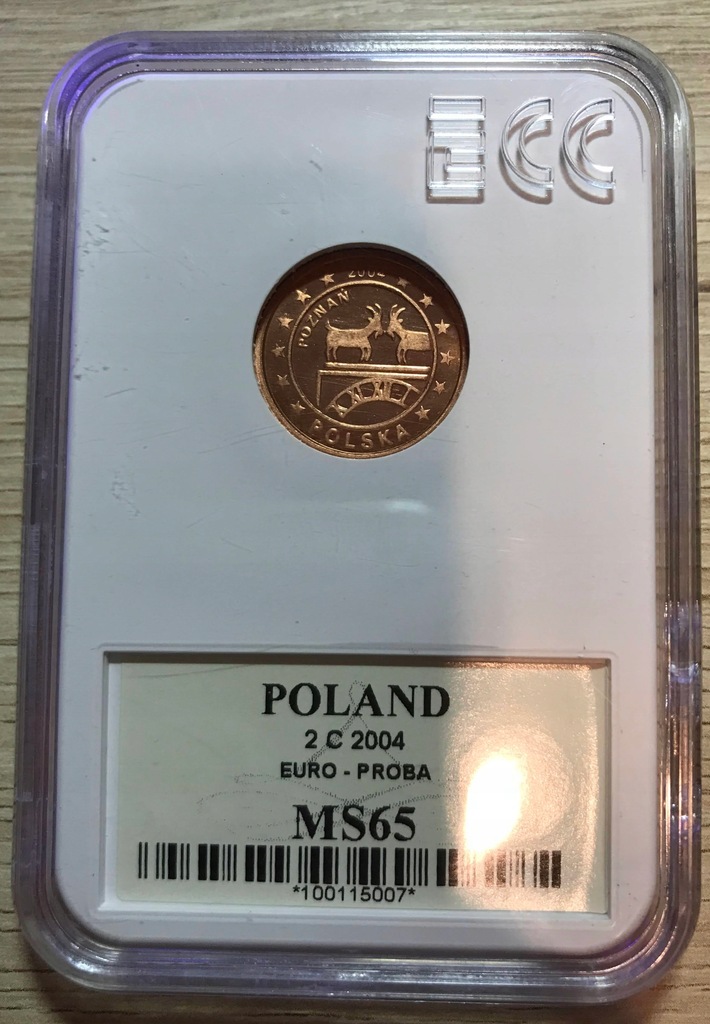 2 euro centy 2004 Poznań - próba - grading MS65