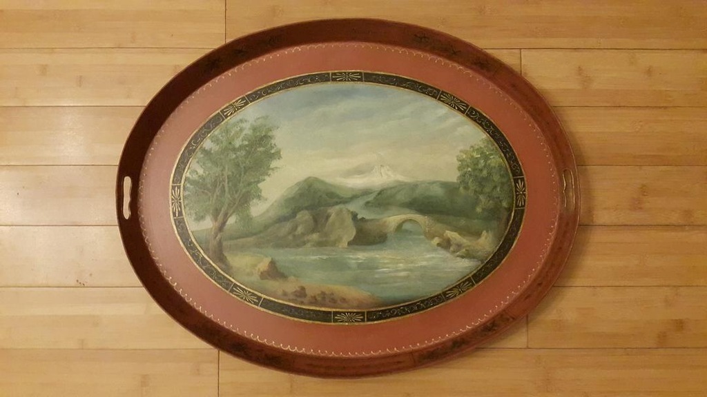 TACA, ręcznie malowana, grube złocenia, XIX wiek