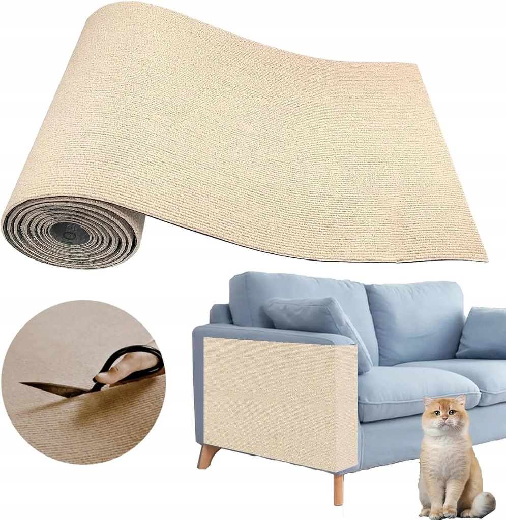 Samoprzylepna Mata Do Drapania Na Kanape Dla Kotów 100x40 Beżowy Drapak