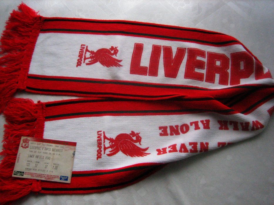 Szalik Liverpool FC z pamiątkowym biletem