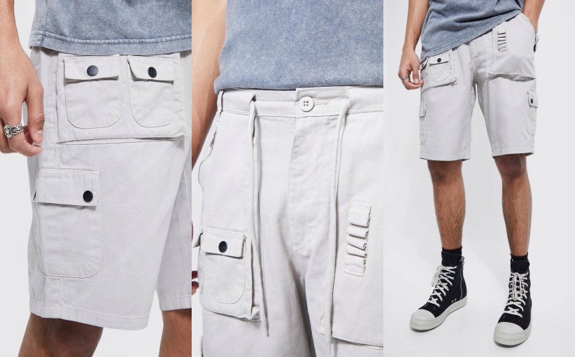 1E1A35 P28 BOOHOOMAN BEŻOWE SPODENKI JEANSOWE CARGO 42