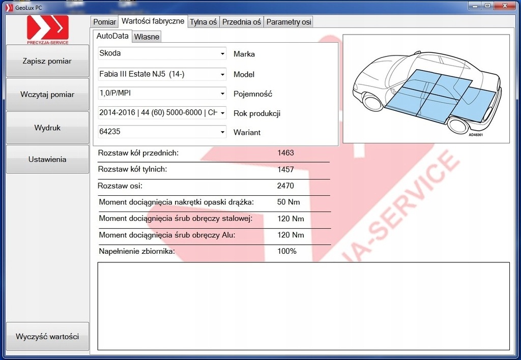 Geometria Kół Samochodów Baza danych Program 8595356314