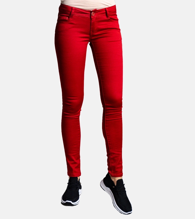 Damskie Czerwone spodnie slim z niskim stanem 25550 rozmiar XS/34