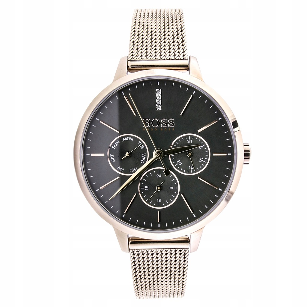 Zegarek HUGO BOSS 1502424 mesh datownik cyrkonie