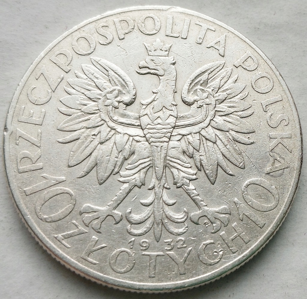 POLSKA - II RP : 10 złotych - GŁOWA KOBIETY - 1932 - srebro