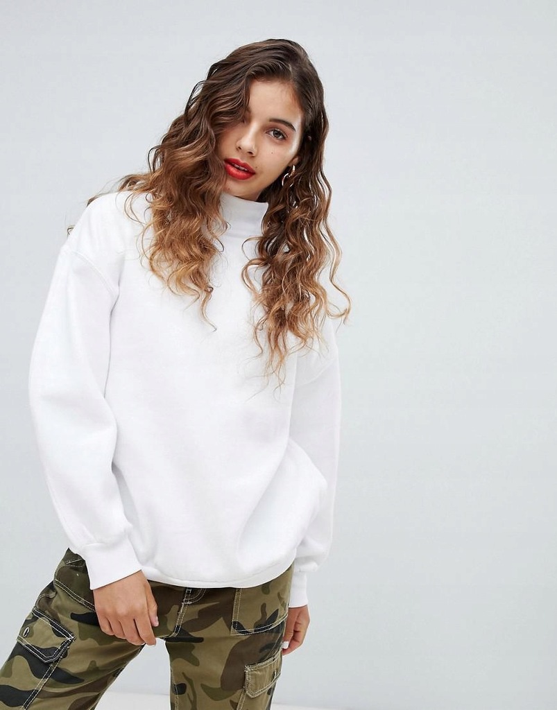 BERSHKA__XDI BIAŁA BLUZA OVERSIZE ZE STÓJKĄ__S