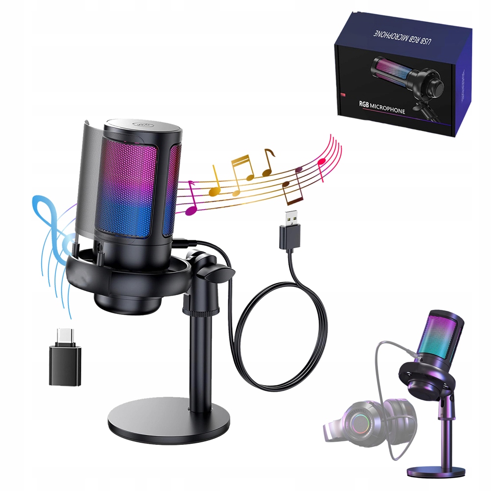 MIKROFON DO KOMPUTERA GAMINGOWY POP-FILTER FUNKCJA WYCISZ USB