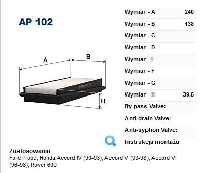 FILTR Powietrza FILTRON AP 102
