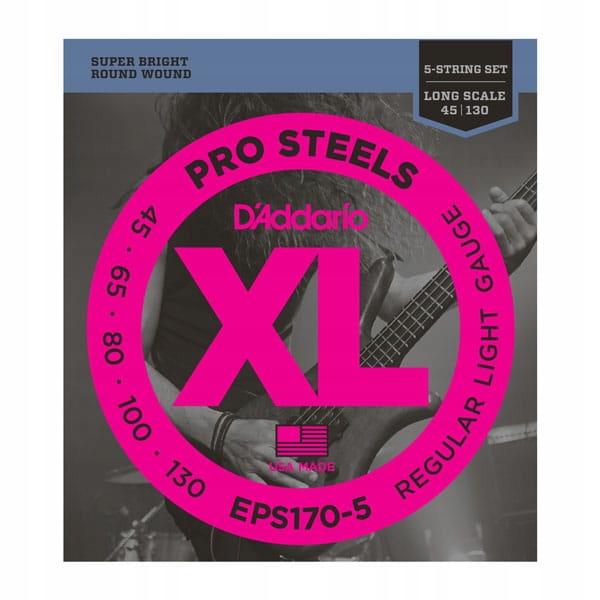 Struny D'Addario EPS170-5 ProSteels 5-String Bass Long Scale 45-130