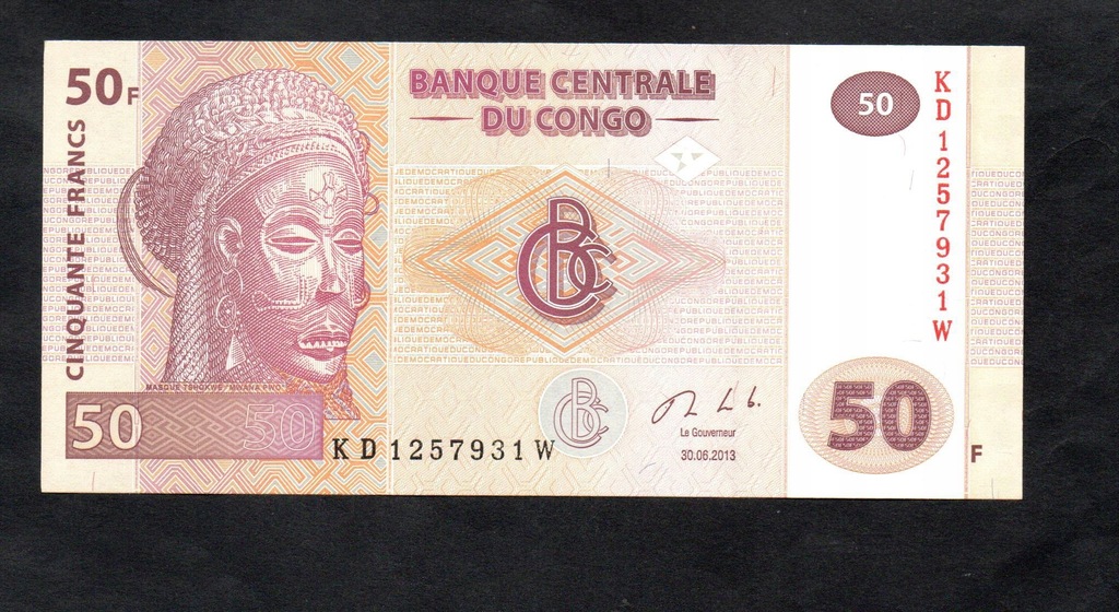 BANKNOT KONGO -- 50 FRANKÓW -- 2013 rok , UNC