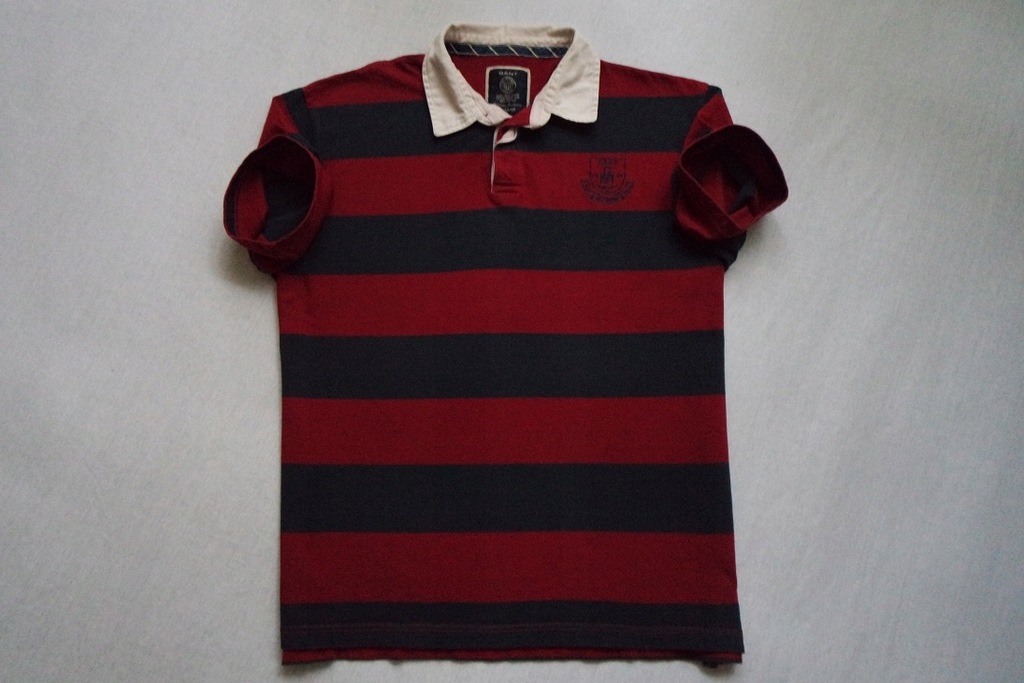 GANT koszulka polo paski czerwona granat logo__3XL