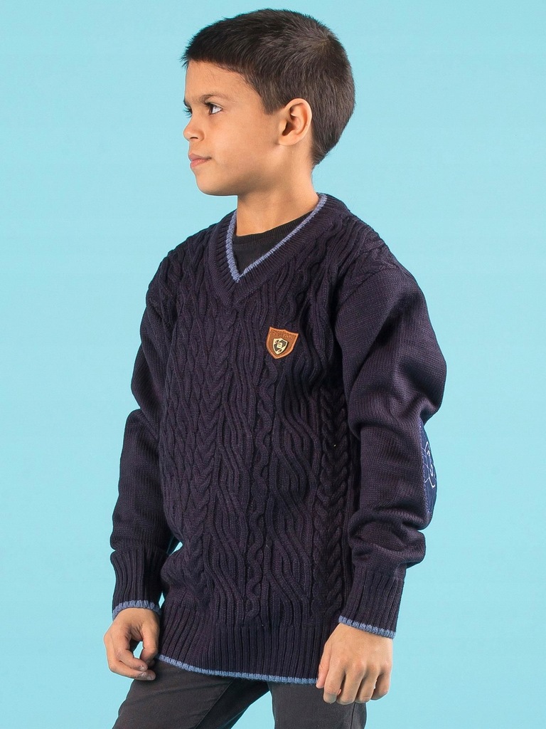 Granatowy sweter chłopięcy z warkoczami 152