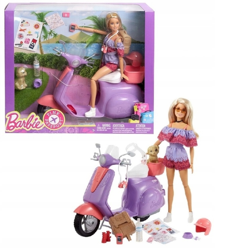 BARBIE PODRÓŻ SKUTEREM SKUTER LALKA MATTEL FNY34