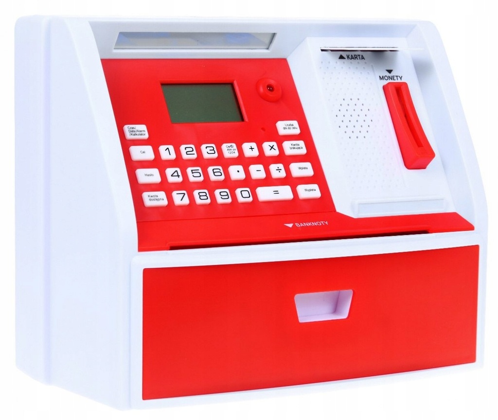 Bankomat z kartą Skarbonka dla dzieci 3+ czerwony Interaktywne funkcje + Tr