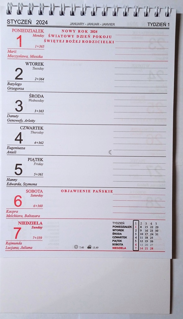 Kalendarz biurkowy stojacy pionowy 2024 170mm x 120mm