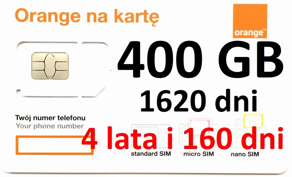 INTERNET STARTER NA KARTĘ ORANGE FREE 400 GB 4 LATA ( 53 MIESIĄCE )1620 DNI