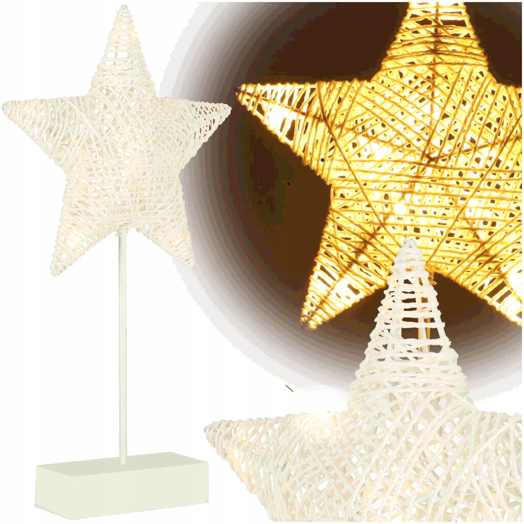Dekoracja świąteczna stojąca gwiazda 39cm 10LED ciepły żółty zasilanie bate