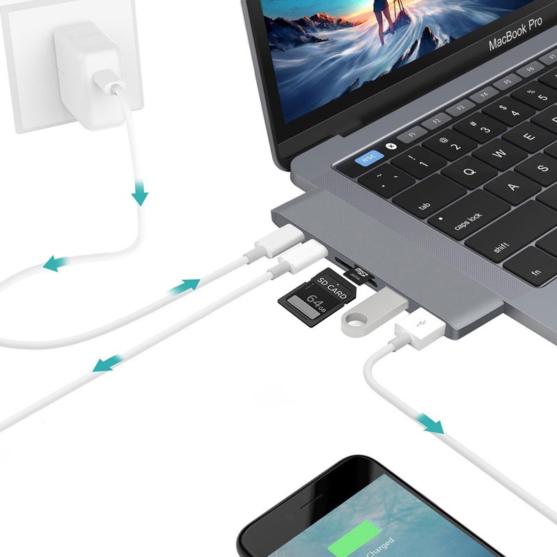 Купить Адаптер HUB 7in1 USB-C HDMI SD Macbook Pro / Air: отзывы, фото, характеристики в интерне-магазине Aredi.ru