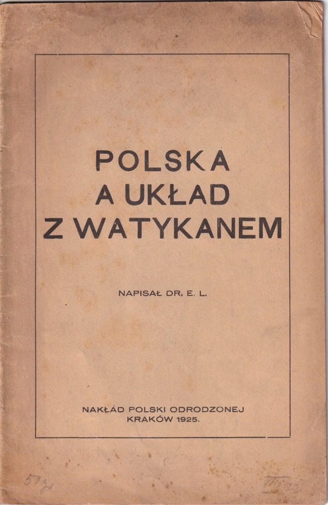 Dr E.L. - Polska a układ z Watykanem - wyd.1925