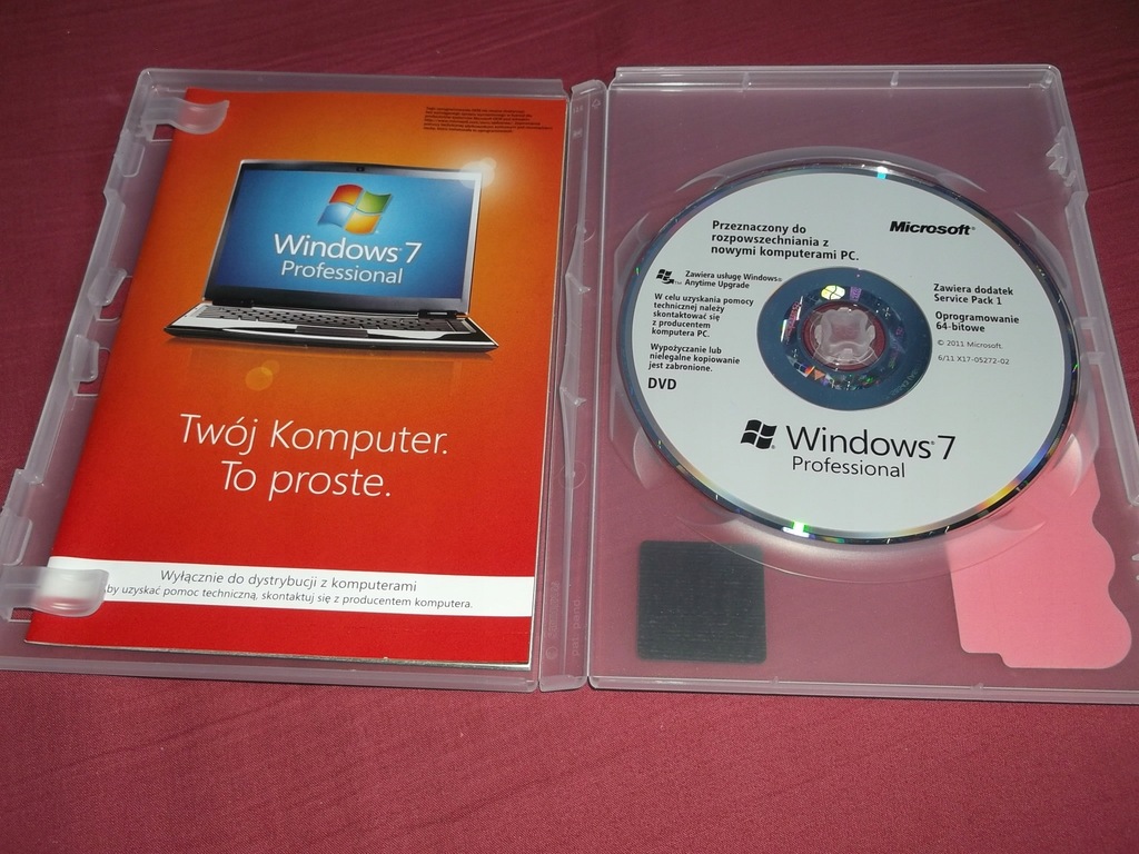 Microsoft Windows 7 Professional -płyta stan ideał
