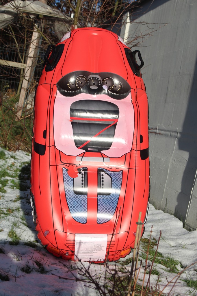 dmuchane sanki samochód, ślizg śnieżny czerwony, 120 cm
