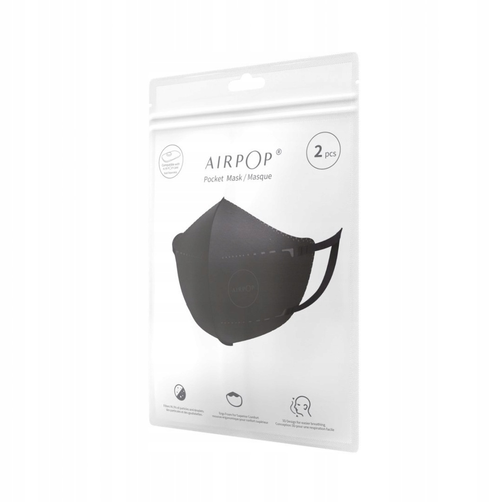 Maska antysmogowa AirPop Pocket 2szt. czarna