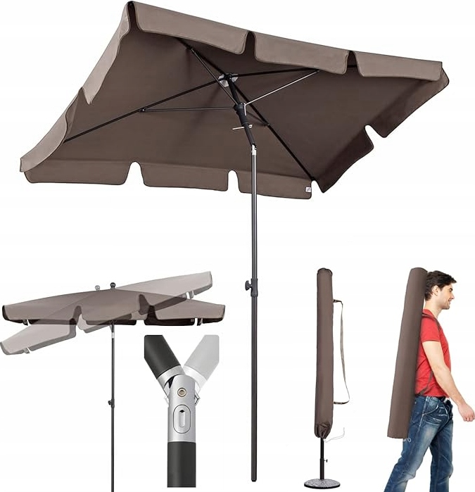 PARASOL OGRODOWY PROSTOKĄT SEKEY 200X125CM KAPUCZINO