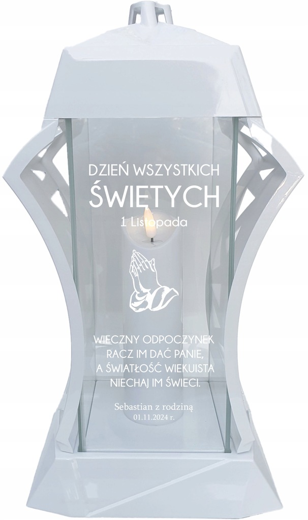 ANTYKRADZIEŻOWA KAPLICZKA ZNICZ Z PODPISEM GRAWEREM na WSZYTSKICH ŚWIĘTYCH