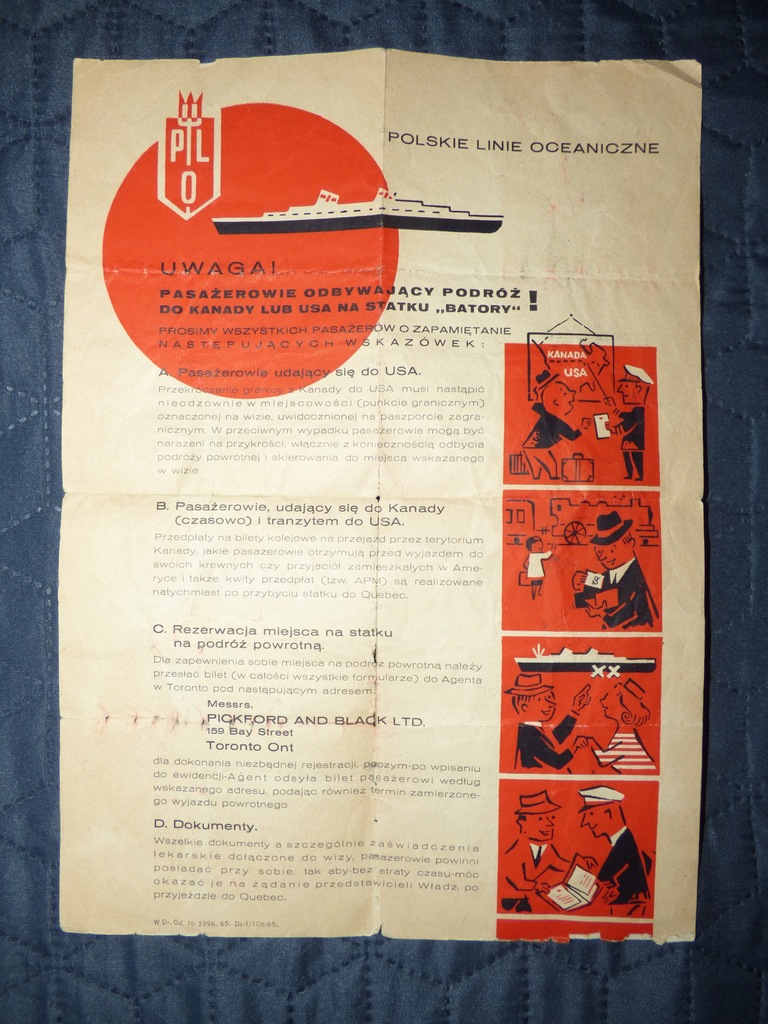 M/S Batory Wskazówki Dla Pasażerów 1965