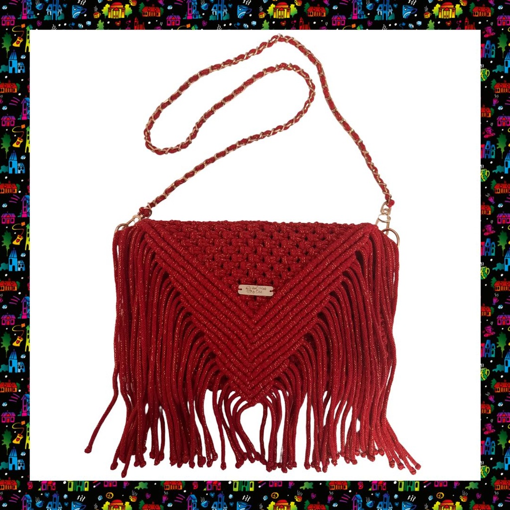 Ręcznie robiona torebka handmade czerwona z frędzlami