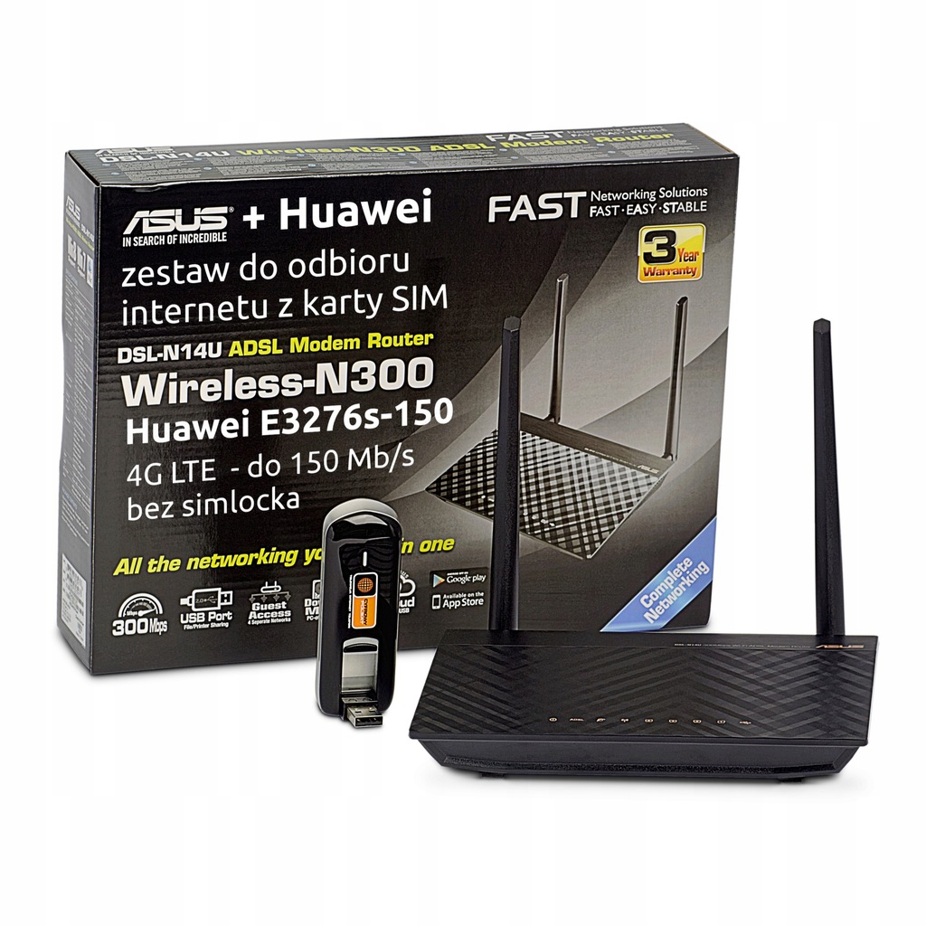 Router ASUS DSLN14U Modem 3G 4G LTE Huawei E3276 9948562623 oficjalne archiwum Allegro
