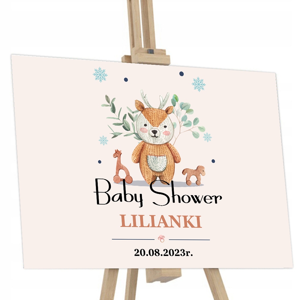 TABLICA NA BABY SHOWER GIRL IMIĘ DATA 50x70cm WZÓR