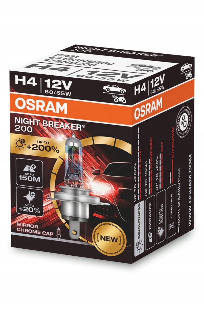 ŻARÓWKA H4 60/55 12V NIGHT BREAKER 200 +200%