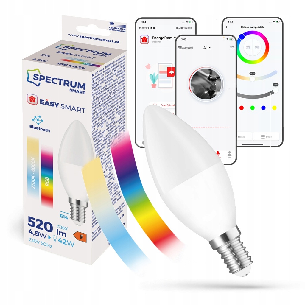 Easy Smart - Żarówka LED Bluetooth Mesh E14 świeczka RGB+CT RGBW