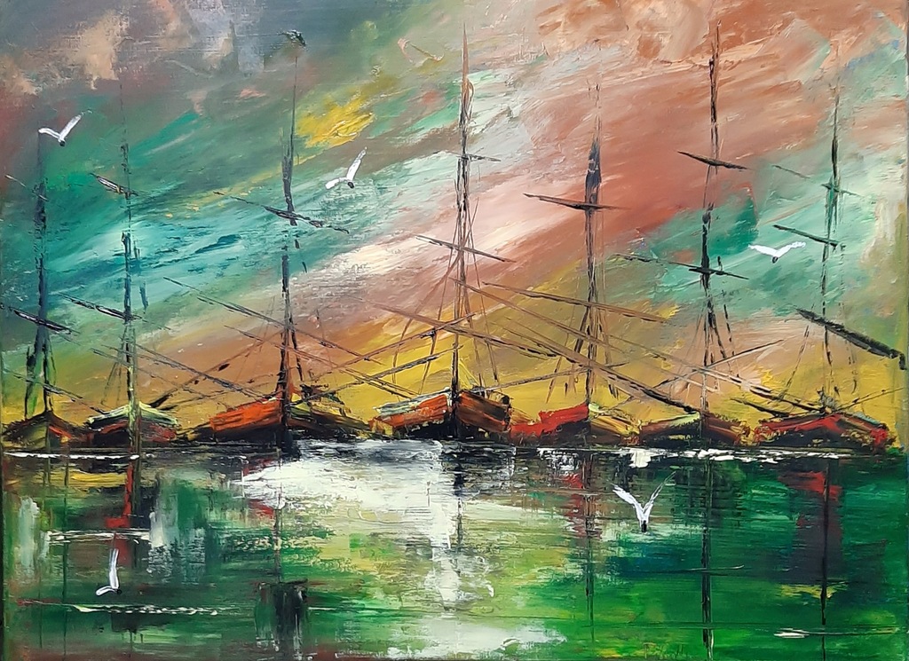 Obraz olejny Luksar Art PORT 80x60 DUŻY