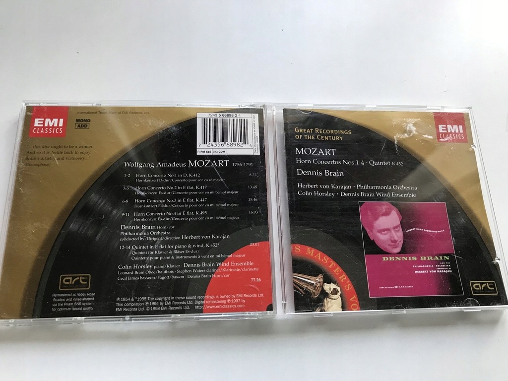CD Mozart Horn Concertos Nos. 1-4 Quintet K.452 Dennis Brain 5/6