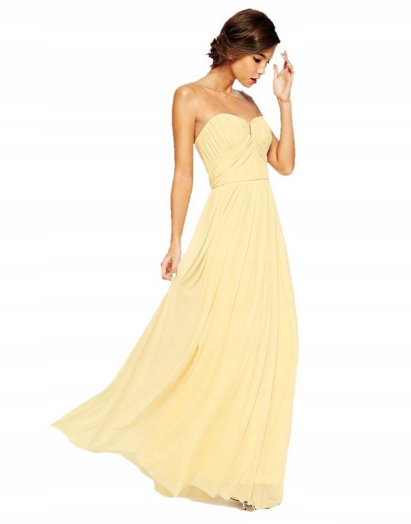 sukienka WESELE żółta MAXI dekolt XL 42