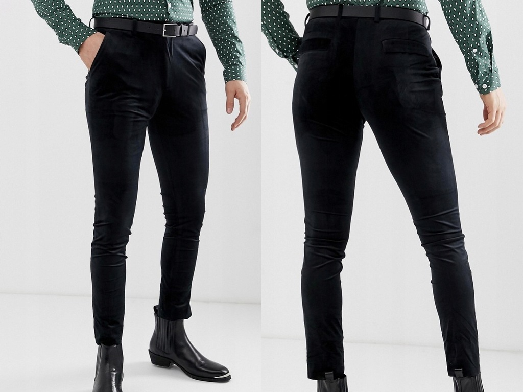 Czarne Aksamitne Spodnie Super Skinny W34/L34