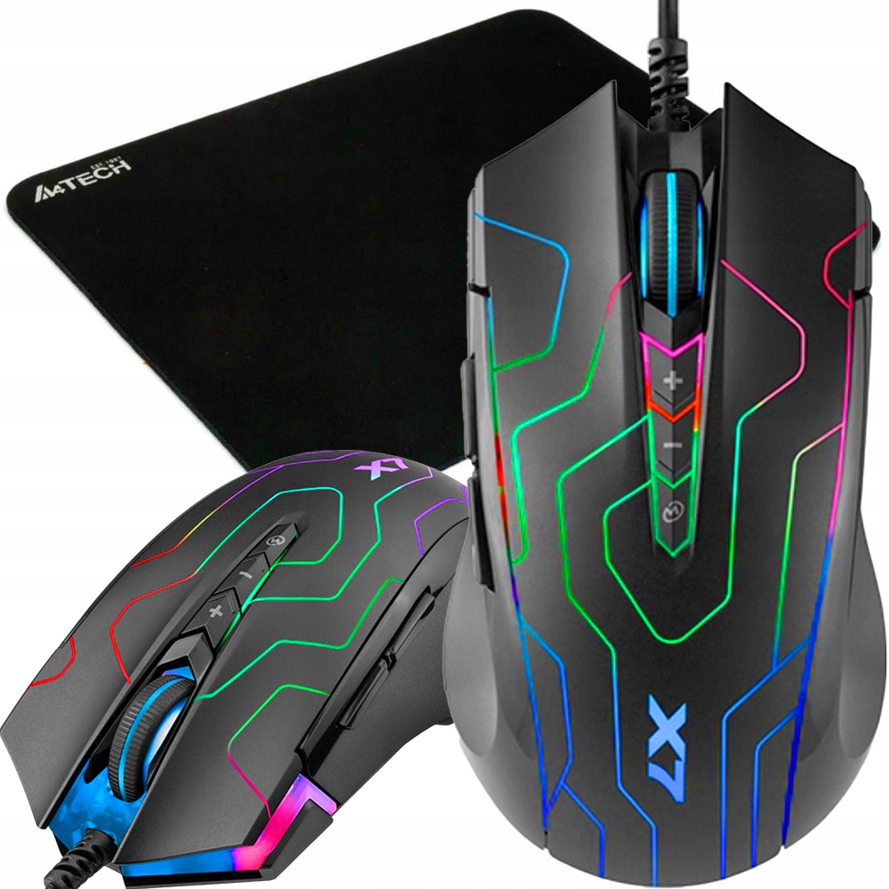 MYSZ PRZEWODOWA, GAMINGOWA A4TECH XGAME X89 MAZE RGB+ PODKŁADKA X7-200MP